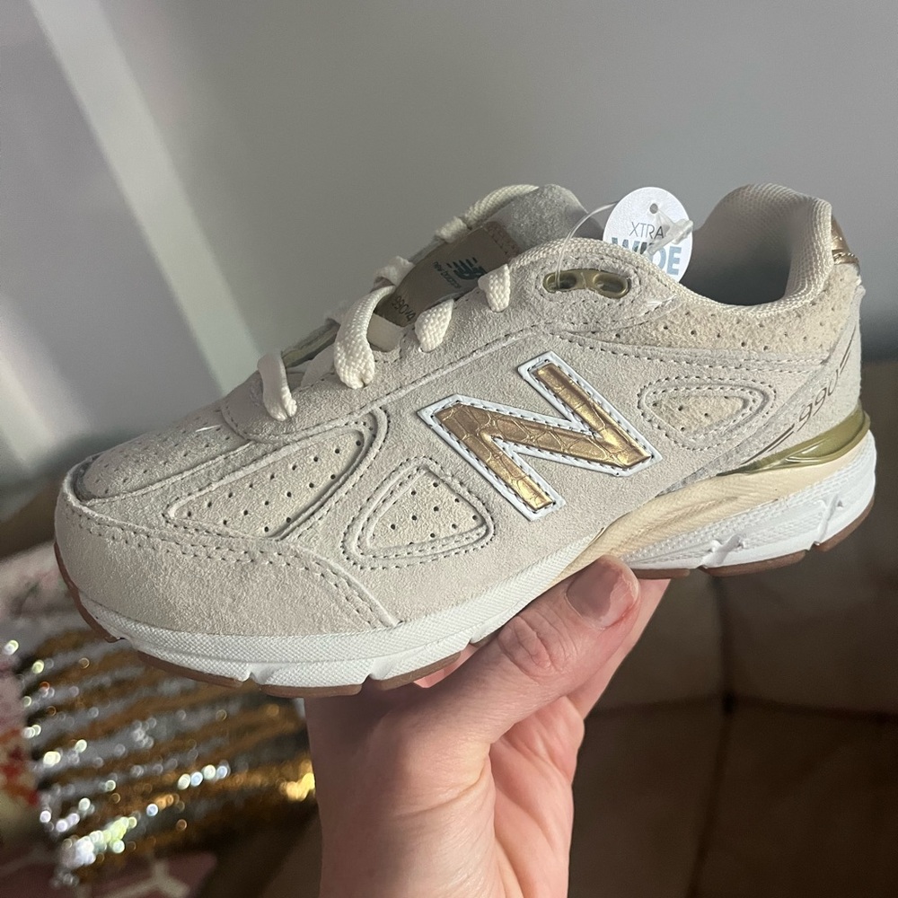 New Balance Beige and Gold Sneakers
